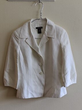 Ann Taylor Cream 3/4 Sleeve Linen-Blend Blazer